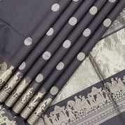 Elephant Grey With Gold Zari Princess In the Pallakku Design Border Soft Silk Saree