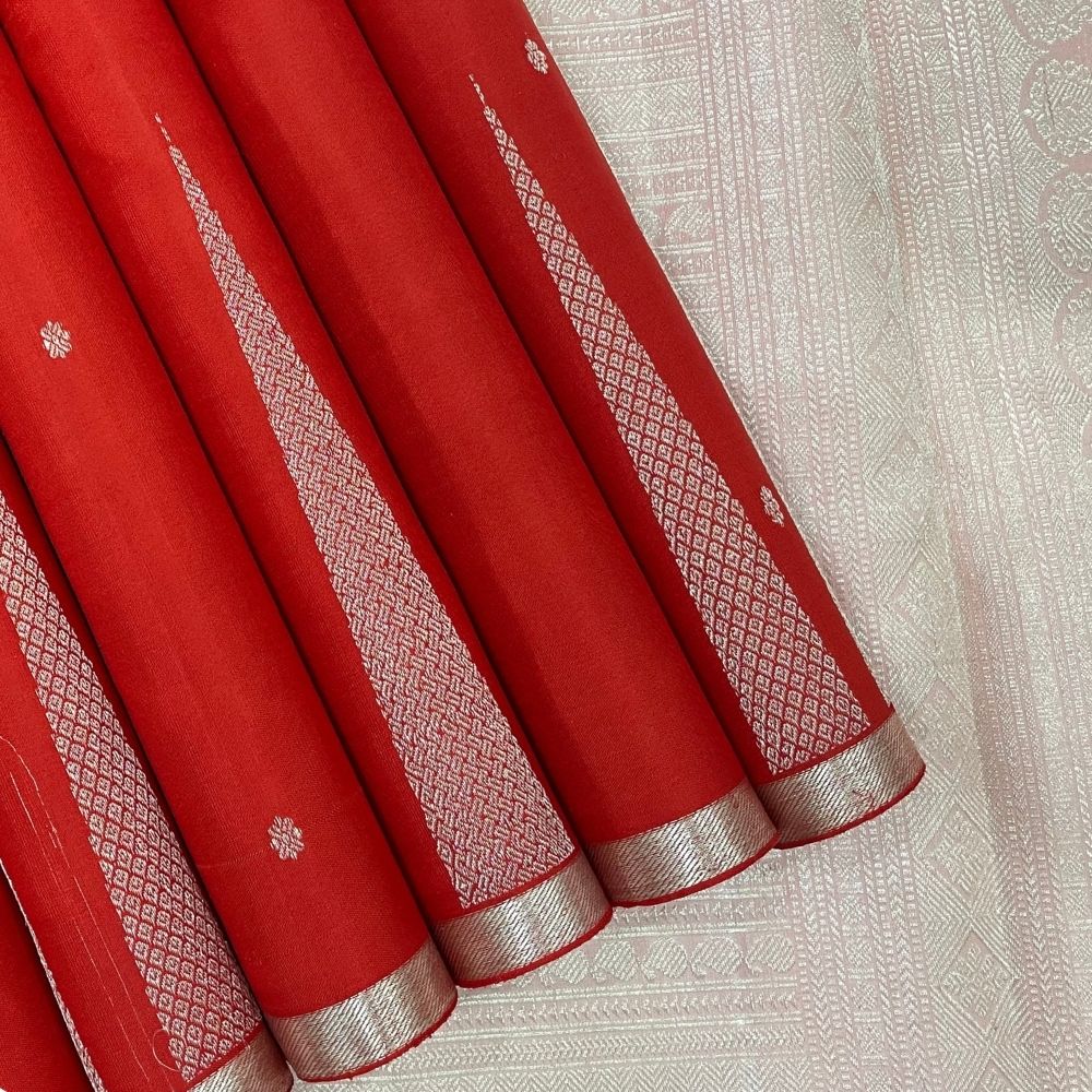 Brick Pink With Temple Tower Butta Design Border Trendy Designer Silk Saree