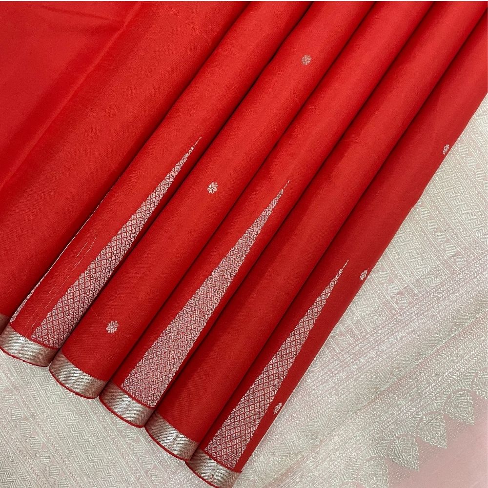 Brick Pink With Temple Tower Butta Design Border Trendy Designer Silk Saree