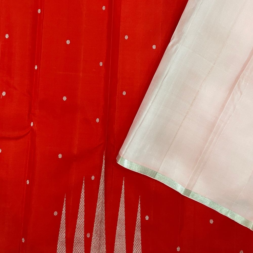 Brick Pink With Temple Tower Butta Design Border Trendy Designer Silk Saree