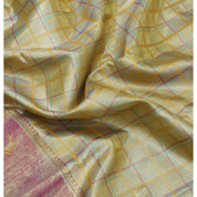 Golden yellow Multi color silk thread checks tropical effect border trendy tissue contemporary silk saree