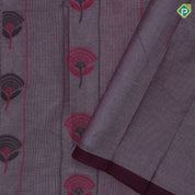 Neutral color Fancy flowers and thread lines contrast dark border soft cotton saree