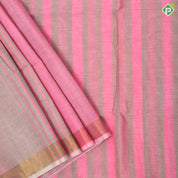 Pastel colors with pastel color lines design self gold zari border soft cotton saree