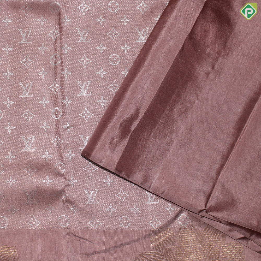 Onion Pink Silver Zari Louie Viton Signature Edition Silk Saree