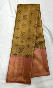 Onion Pink Silver Zari Louie Viton Signature Edition Silk Saree