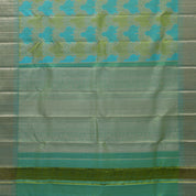 Dual green tone with silver gold zari rankat design self color bavanji border bridal silk saree