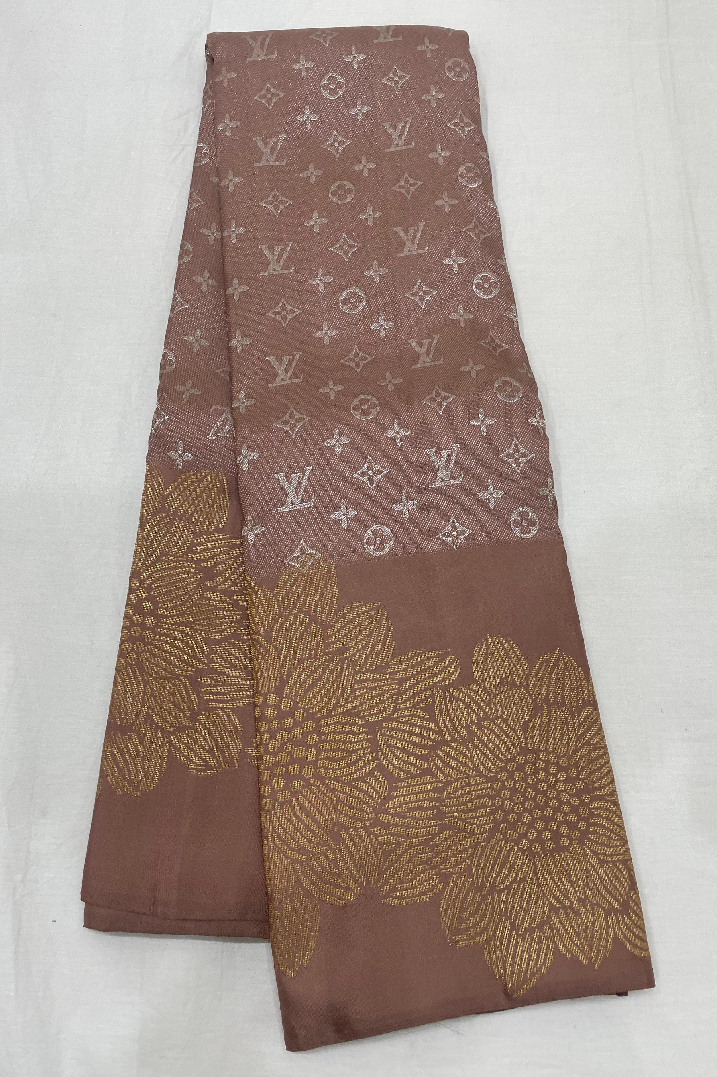 Onion Pink Silver Zari Louie Viton Signature Edition Silk Saree