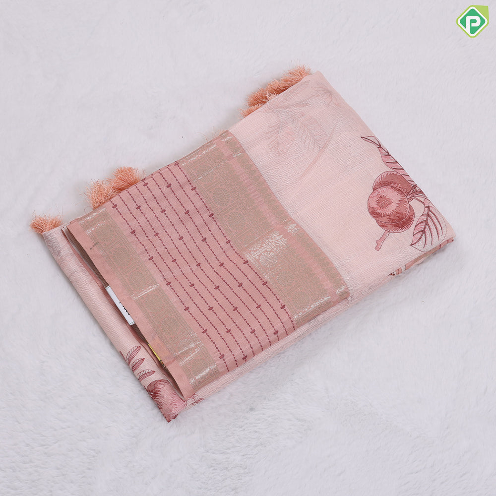 cardamon green with fancy flowers printed semi tusser fancy saree