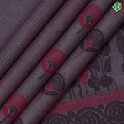 Neutral color Fancy flowers and thread lines contrast dark border soft cotton saree