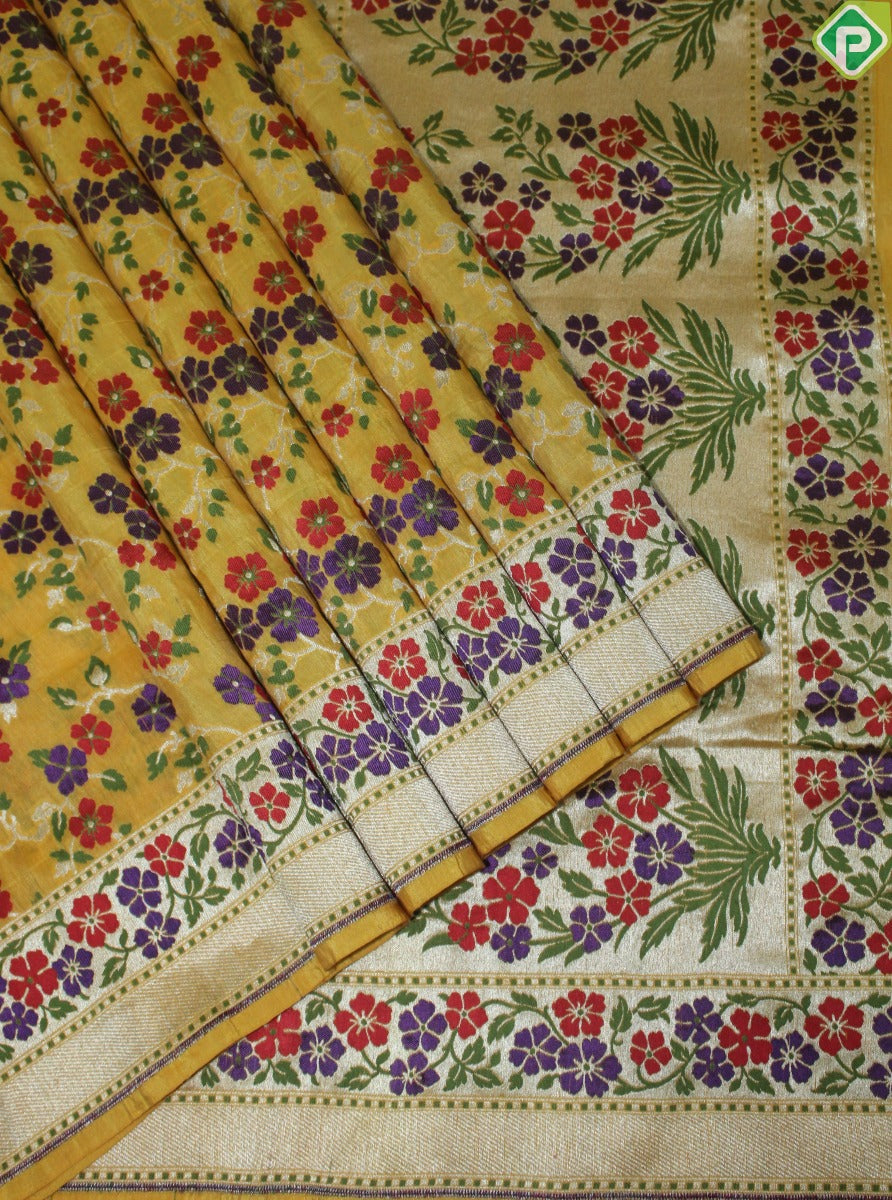 Corn Yellow Colour Jamdhani Work Trendy Banaras Silks Saree