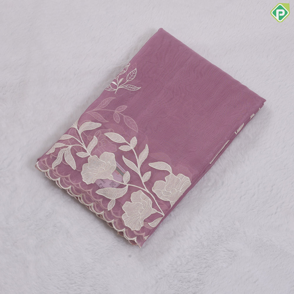 Eliche Green flower with Leaves Butta Embroidered design Semi Organza fancy saree