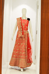 Peach Orange Colour Grand Stone Embroidery Work Motifs Velvant Grand Gagra Choli Fancy Lehanga