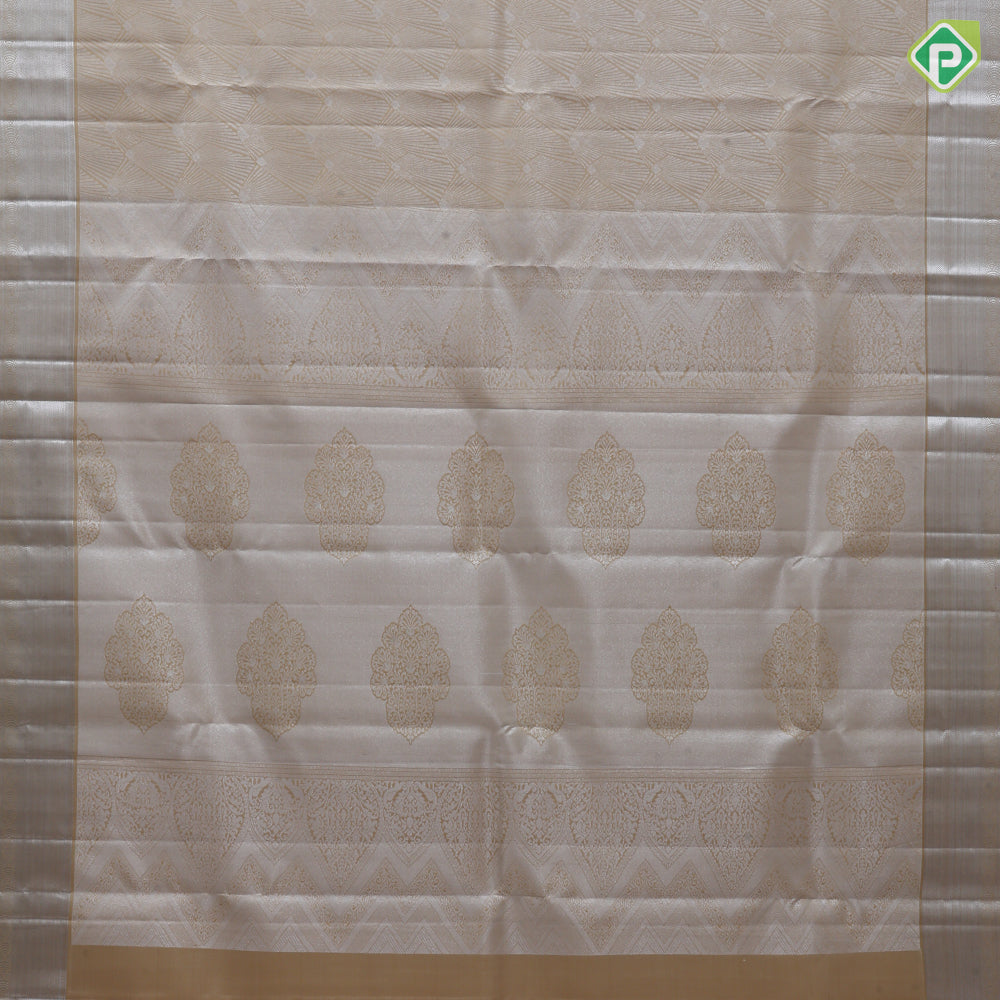 Sandal silver zari fancy gradient design self silver zari bavanji border trendy designer silk saree