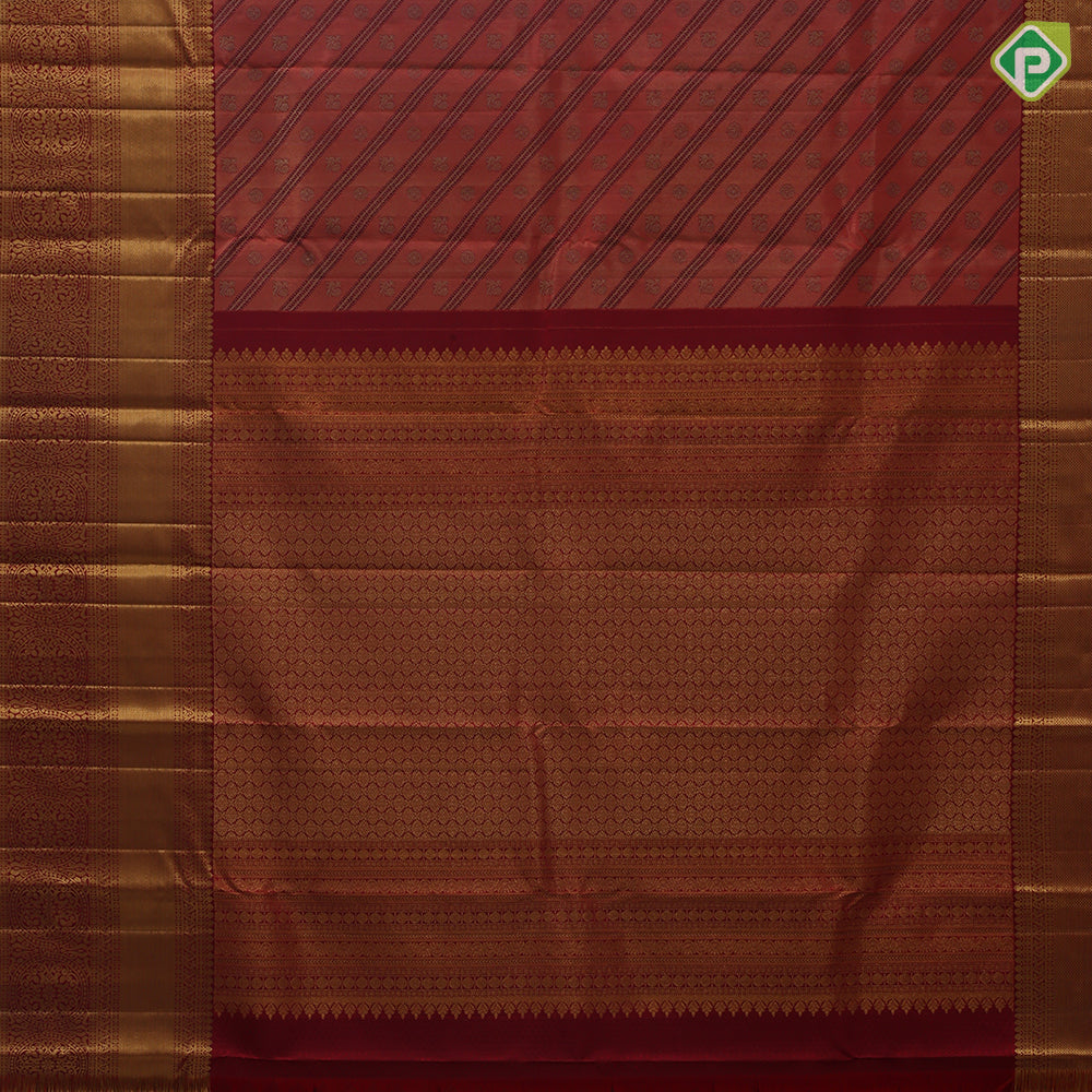 Honey Orange shimmer tissue peacock chakkaram cross self big round high border grand bridal silk saree