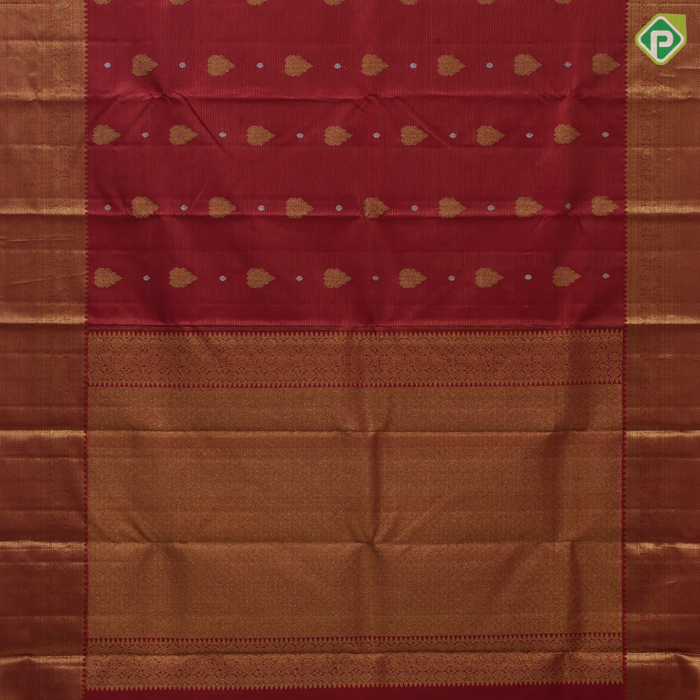 Cherry red gold zari thilagam butta vairaoosi self gold zari diamond design border koorai silk saree