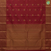 Cherry red gold zari thilagam butta vairaoosi self gold zari diamond design border koorai silk saree