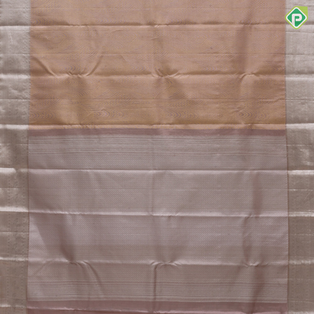 Lilac gold zari tissue fancy arch design self silver zari peacock butta lines border grand tissue silk saree