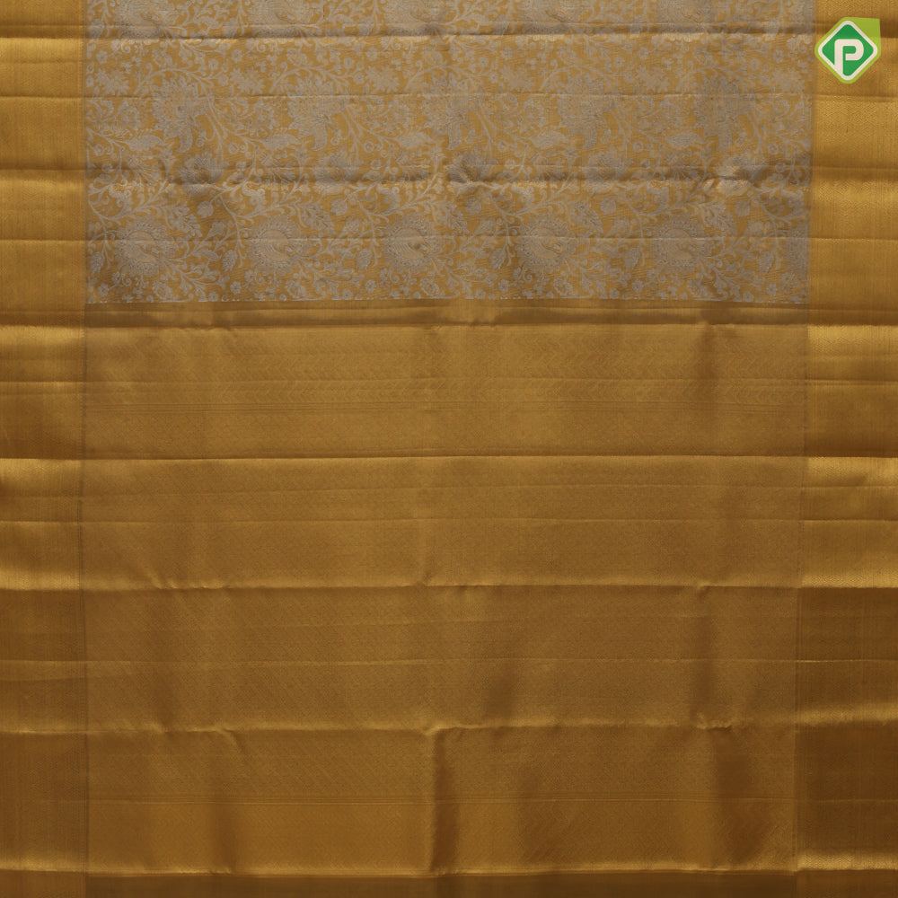 Gold Zari tissue silver zari grand floral design self gold zari green edge border grand tissue silk saree