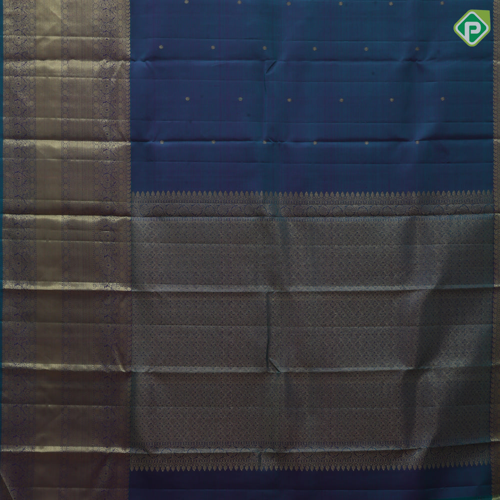 Peacock blue small butta dual tone design self gold zari high border traditional silk saree