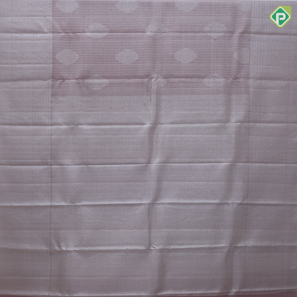 peach silver stripes and butta design self silver zari multi design border kanchi koora silk saree