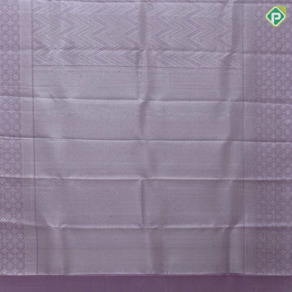 Lavender base silver zari zig zag design self silver zari fancy round border kanchi koora silk saree