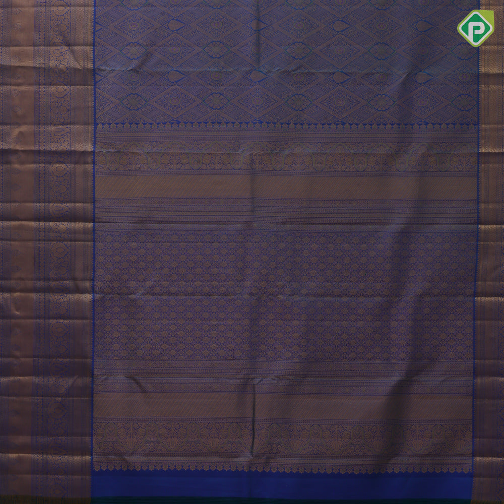 Peacock blue gold zari diamond meena work self gold zari Thilagam high border grand bridal silk saree