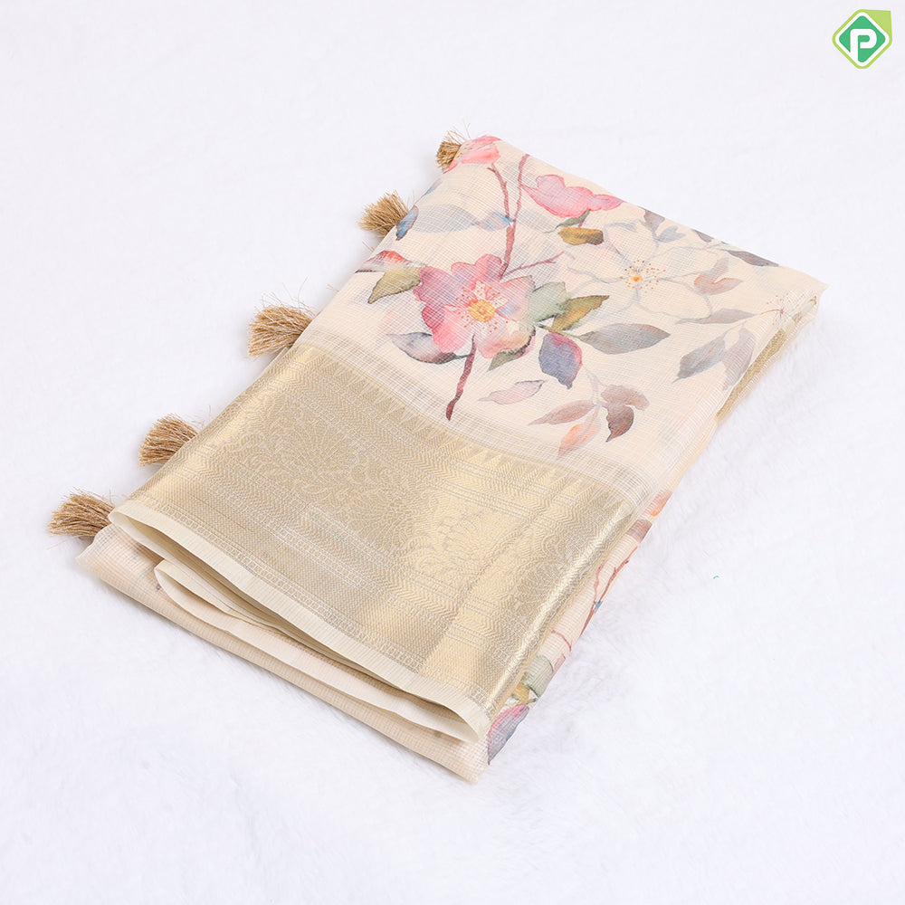 Apple Green With Multi Colour Flower bunch Printed design Fancy cotton saree
