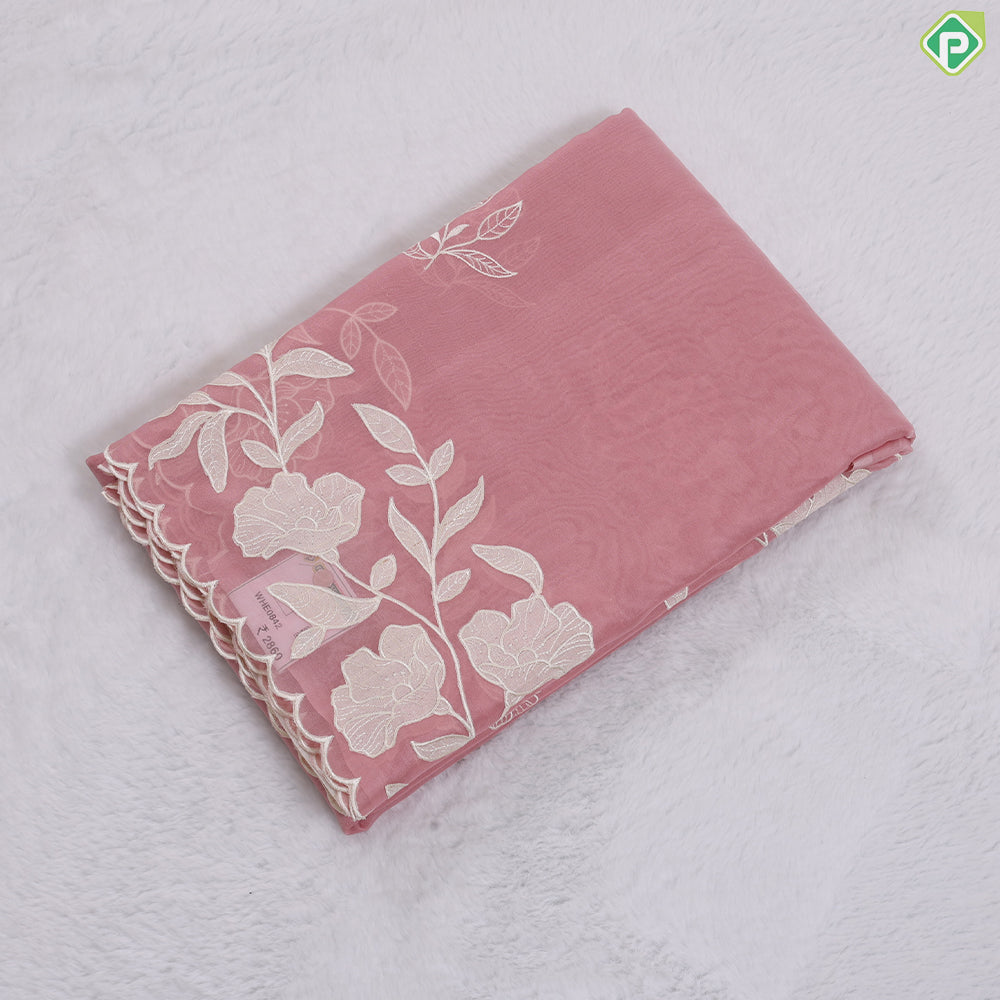 Eliche Green flower with Leaves Butta Embroidered design Semi Organza fancy saree