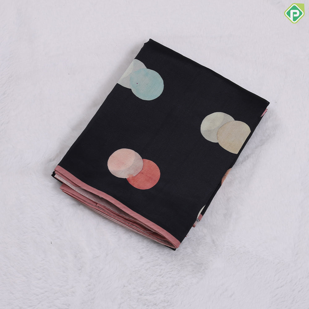 Black With Multi Colour Cercles Design Fancy Saree