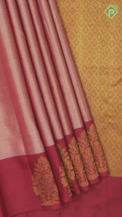 Peach Pink Gold Zari  With Chili Red Border Traditional silk Saree