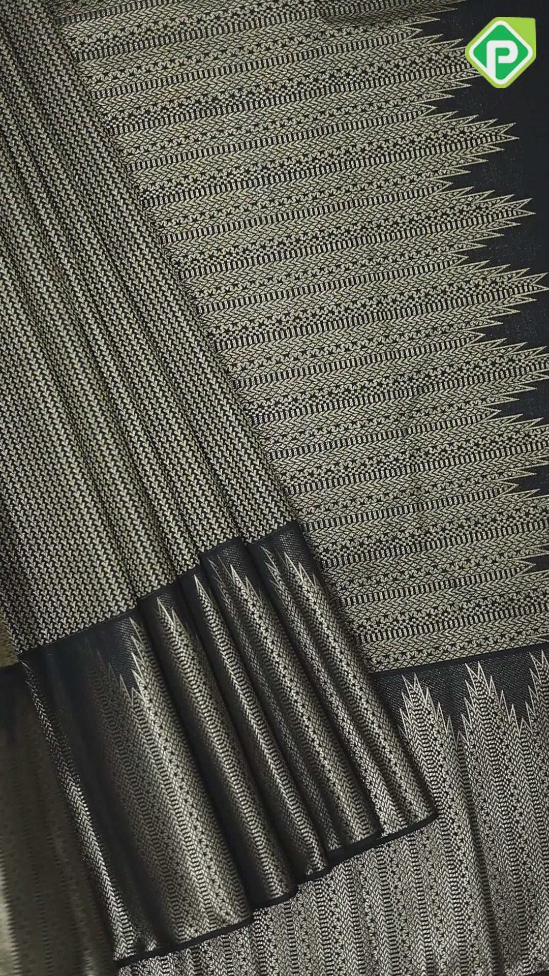 Luxury black gold zari thilagam stripes design self gold zari temple border luxury black silk saree