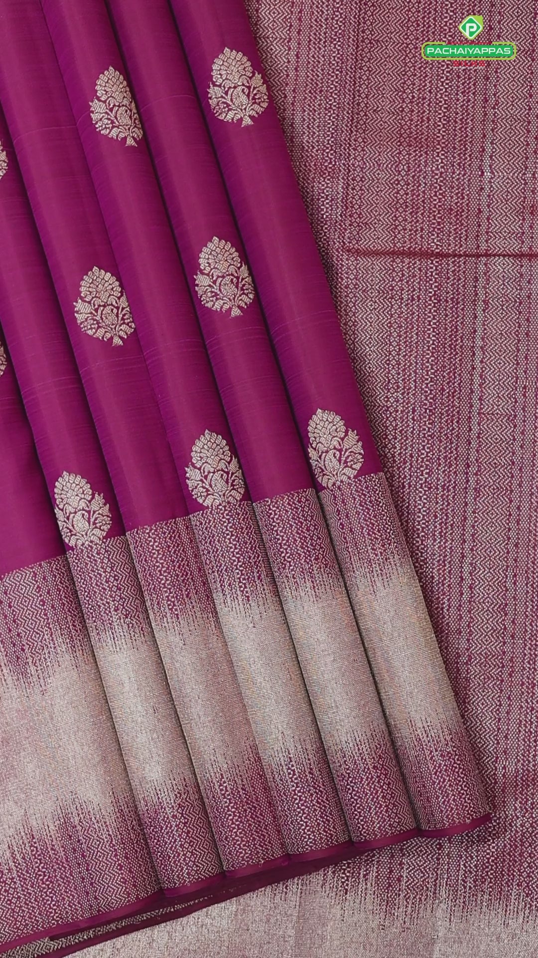 Magenta With Neem Zari Flower Butta Self With Silver Zari Border Traditional Silk Saree