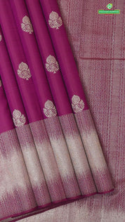 Magenta With Neem Zari Flower Butta Self With Silver Zari Border Traditional Silk Saree