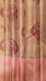 Golden Beige Fancy Tree Butta Contrast Pink Silver Gold Zari Mayilkan Border Grand Bridal Silk Saree
