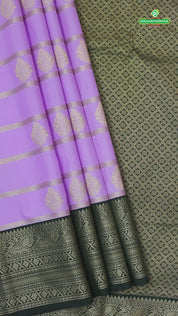 Lavender gold zari Lines and Butta Design contrast dark green peacock butta border art silk gift saree