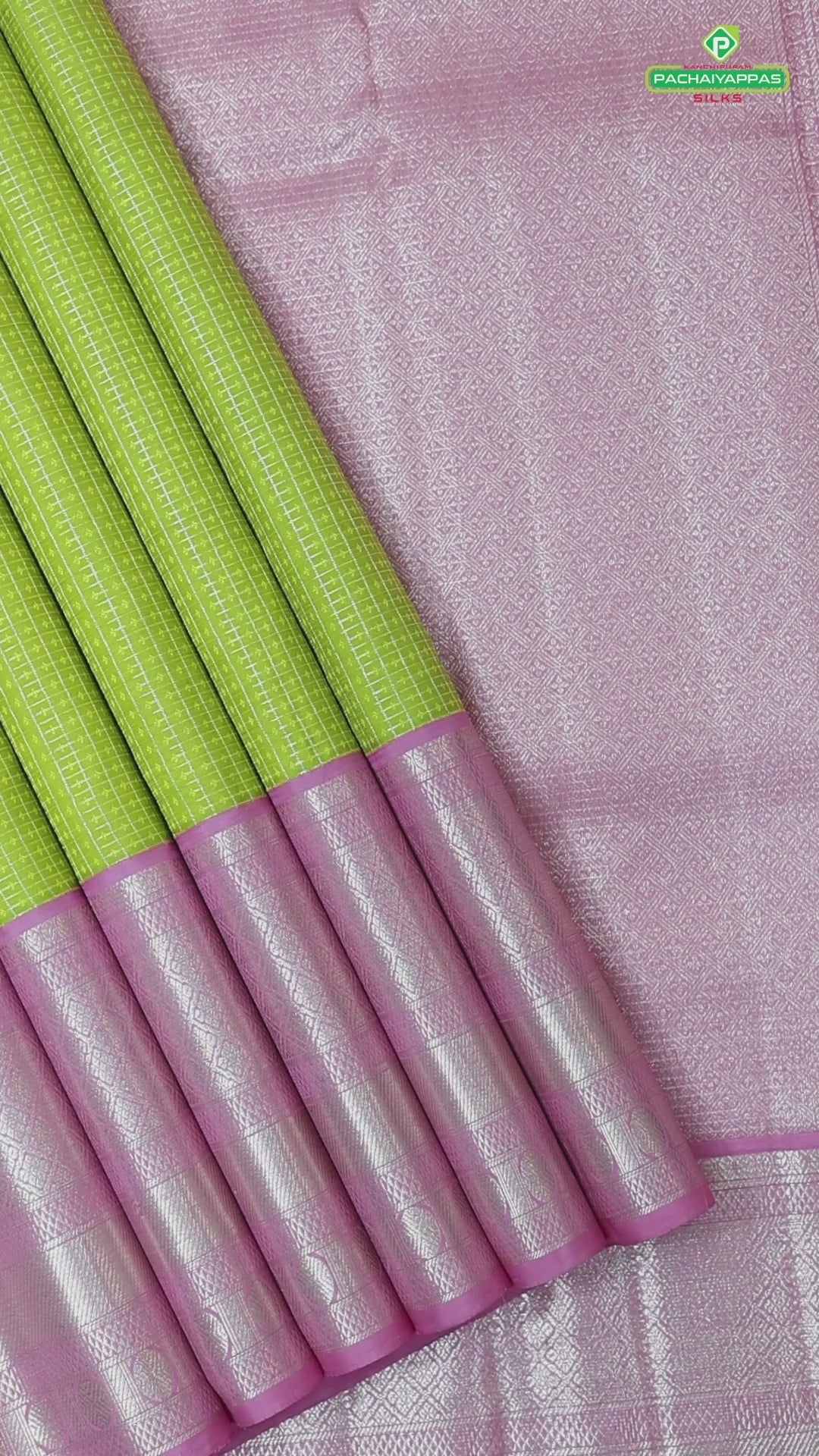 Apple Green silver and gold zari kattam mid diamond butta pale pink border retro traditional silk saree