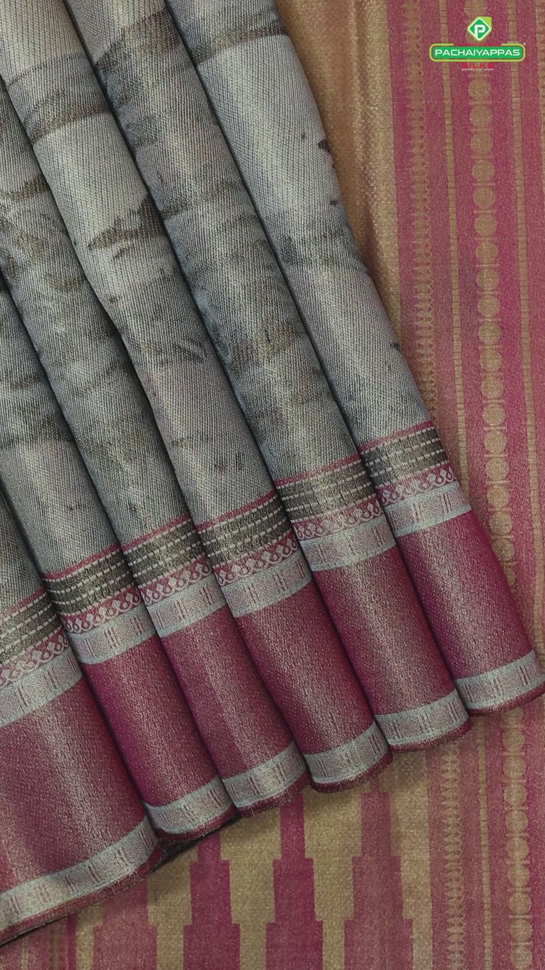 Multi color artistic Scenery effect weaved design dark onion pink plain border exclusive tissue silk saree