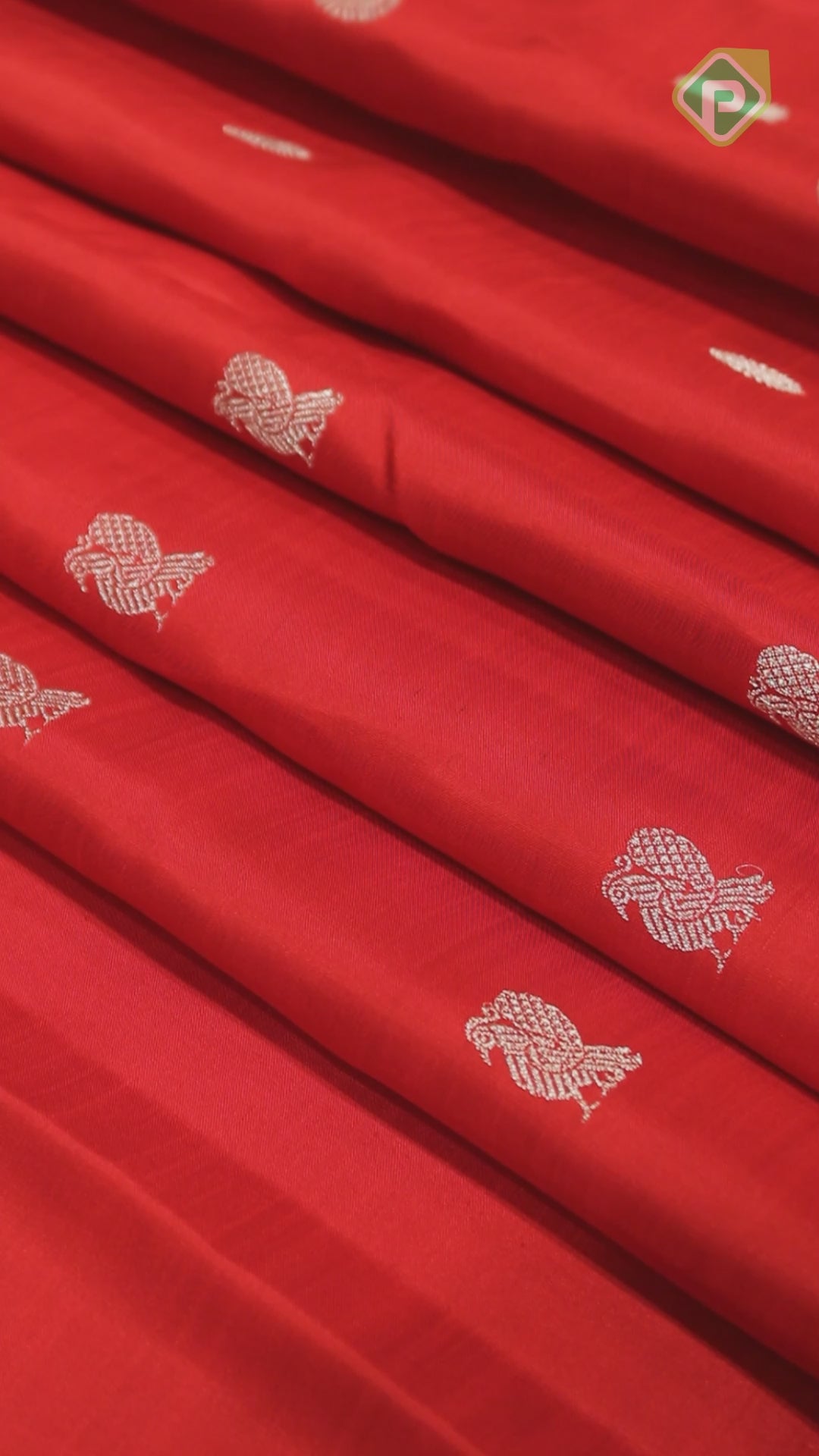 Sendoram Red Silver Zari Peacock Chakra Butta Silver Zari Edge Border Traditional Silk Saree