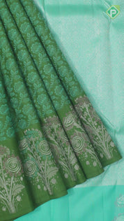 Olive Green Thread Work With Self Color Border Trendy Silk Saree