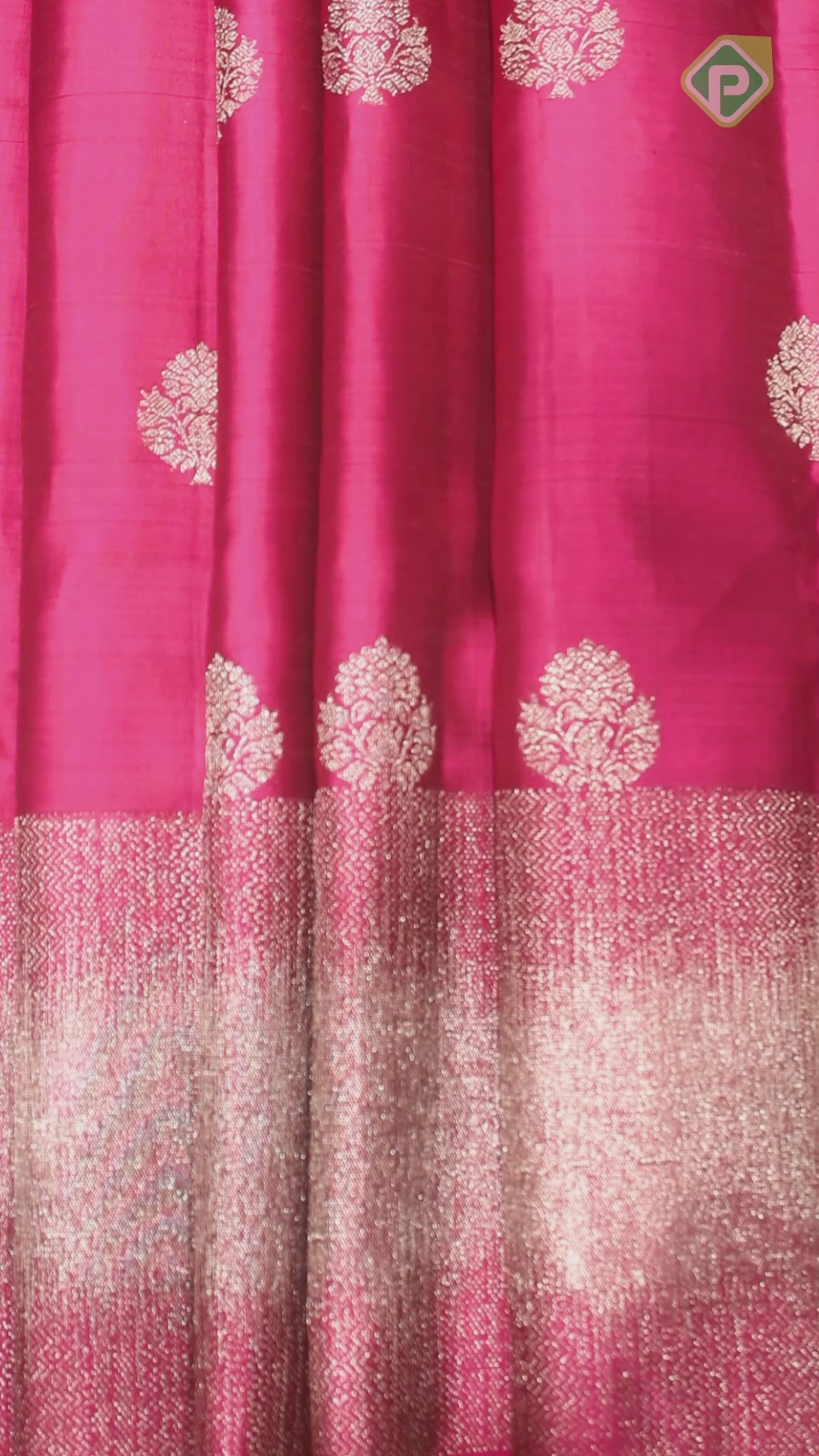 Magenta With Neem Zari Flower Butta Self With Silver Zari Border Traditional Silk Saree
