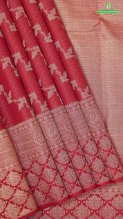 Rose pink with silver gold zari vairaoosi lines grand cross floral checks self border bridal silk saree