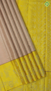 Peach Pink Silver Zari With Yellow Color Fancy Trendy  Silk Saree