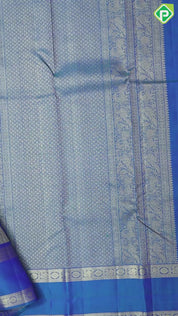 Peacock blue gold zari fancy tower butta self gold zari rettapet border traditional silk saree