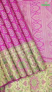 Rose pink with fancy butta gold zari pythonic border exclusive wedding silk saree