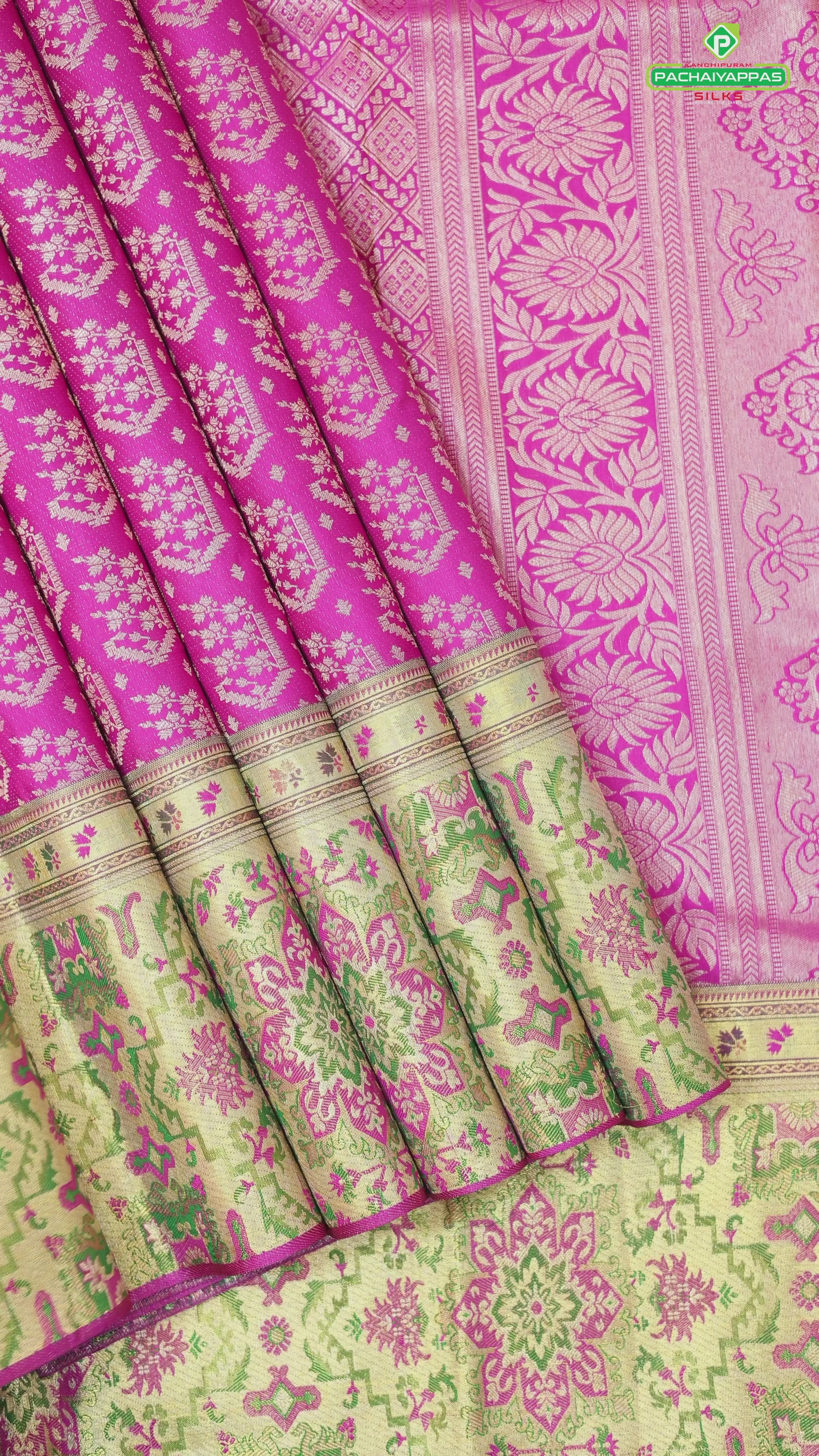 Rose pink with fancy butta gold zari pythonic border exclusive wedding silk saree