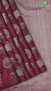 Beetroot red silver zari cow and lotus Pichwai painting Inspired rare signature edition silk saree