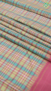 Multi Colure Checked With Pink Colure Border Trendy Designer Silk Saree
