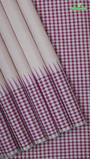 Peach Plain full body weaved design contrast pink with which checked border Traditional silk saree