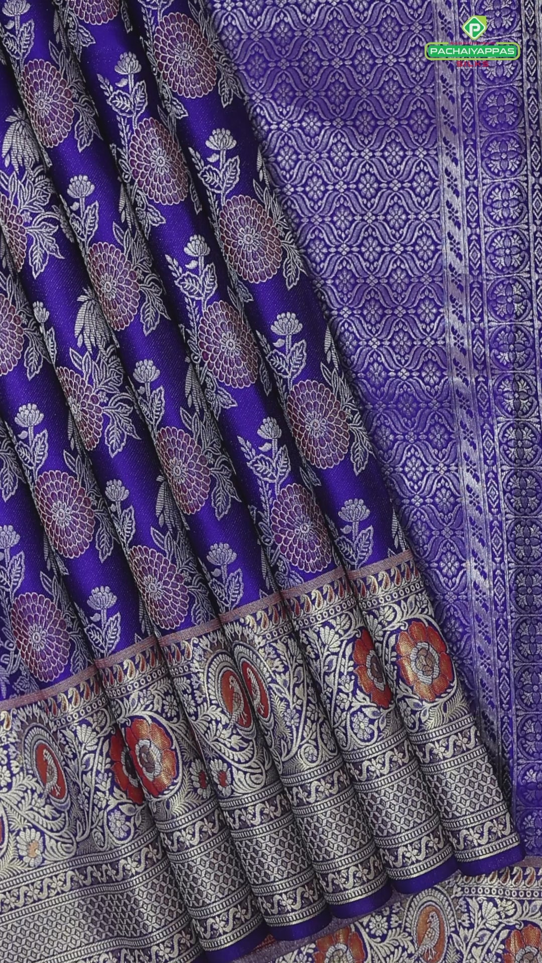 Royal violet blooming flower meena work design self border exclusive bridal silk saree