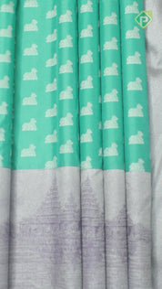 Rexsona Green Nandi Motif Silver Zari With Lavender Border Traditional Silk Saree